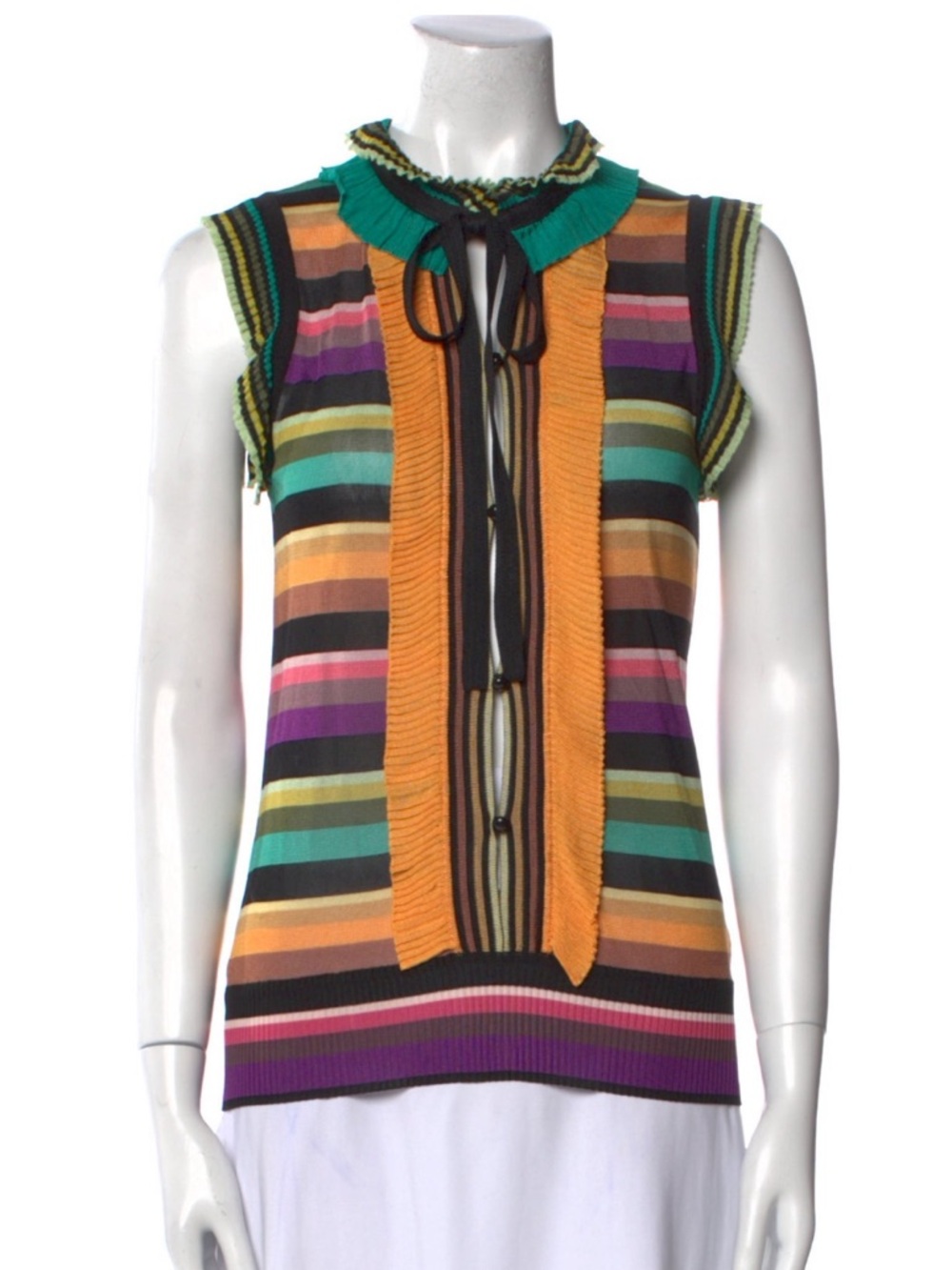 Missoni Orange Label Striped Knit Top Ruffle Tie Front Cardigan I 40 US